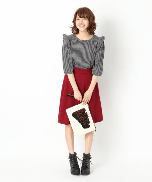 Heather（ヘザー）の「【期間限定プライス】カタフリルボーダー7分袖　550321（Tシャツ/カットソー・レディース・ブラック系その他/グリーン系その他/グレー・FREE）」の14枚目の写真