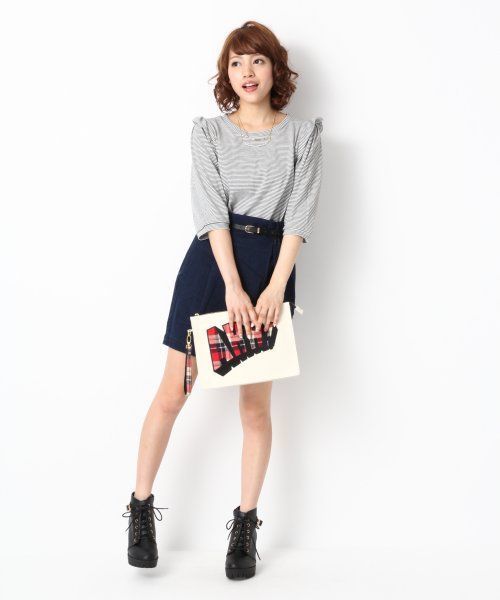 Heather（ヘザー）の「【期間限定プライス】カタフリルボーダー7分袖　550321（Tシャツ/カットソー・レディース・ブラック系その他/グリーン系その他/グレー・FREE）」の13枚目の写真