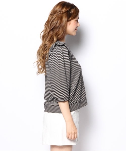 Heather（ヘザー）の「【期間限定プライス】カタフリルボーダー7分袖　550321（Tシャツ/カットソー・レディース・ブラック系その他/グリーン系その他/グレー・FREE）」の5枚目の写真