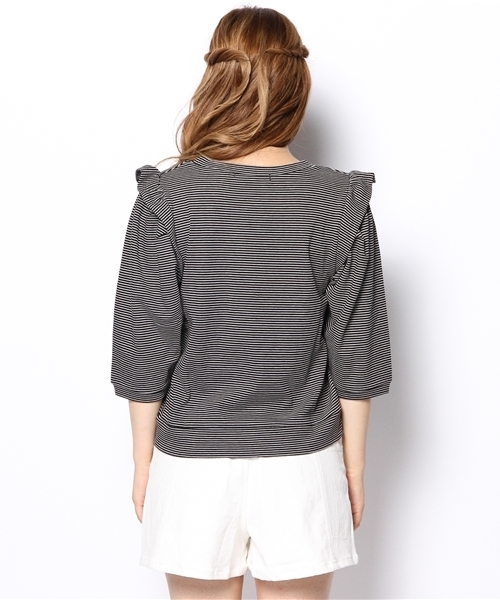 Heather（ヘザー）の「【期間限定プライス】カタフリルボーダー7分袖　550321（Tシャツ/カットソー・レディース・ブラック系その他/グリーン系その他/グレー・FREE）」の6枚目の写真