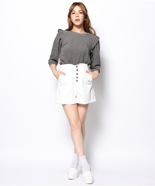 Heather（ヘザー）の「【期間限定プライス】カタフリルボーダー7分袖　550321（Tシャツ/カットソー・レディース・ブラック系その他/グリーン系その他/グレー・FREE）」の7枚目の写真