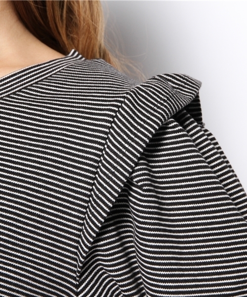 Heather（ヘザー）の「【期間限定プライス】カタフリルボーダー7分袖　550321（Tシャツ/カットソー・レディース・ブラック系その他/グリーン系その他/グレー・FREE）」の9枚目の写真