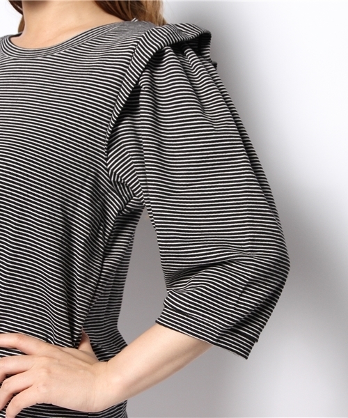 Heather（ヘザー）の「【期間限定プライス】カタフリルボーダー7分袖　550321（Tシャツ/カットソー・レディース・ブラック系その他/グリーン系その他/グレー・FREE）」の10枚目の写真