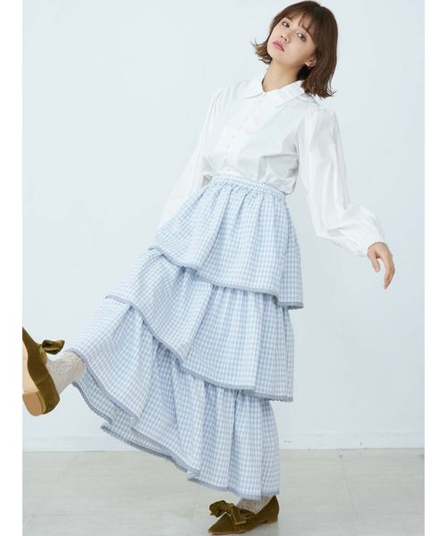 merry jenny（メリージェニー）の「はるいろチェックティアードロングスカート（スカート・レディース・ブラック/ライトブルー/ベージュ・FREE）」の11枚目の写真