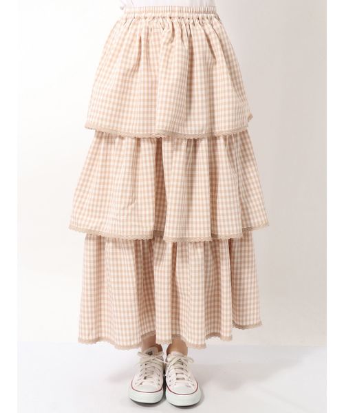 merry jenny（メリージェニー）の「はるいろチェックティアードロングスカート（スカート・レディース・ブラック/ライトブルー/ベージュ・FREE）」の13枚目の写真