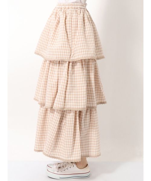 merry jenny（メリージェニー）の「はるいろチェックティアードロングスカート（スカート・レディース・ブラック/ライトブルー/ベージュ・FREE）」の15枚目の写真