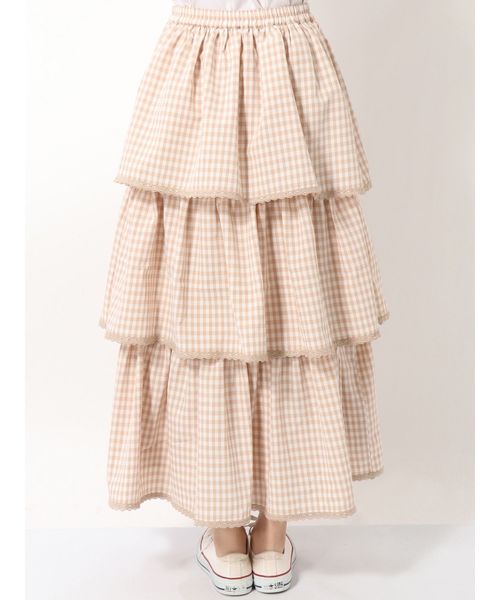 merry jenny（メリージェニー）の「はるいろチェックティアードロングスカート（スカート・レディース・ブラック/ライトブルー/ベージュ・FREE）」の16枚目の写真