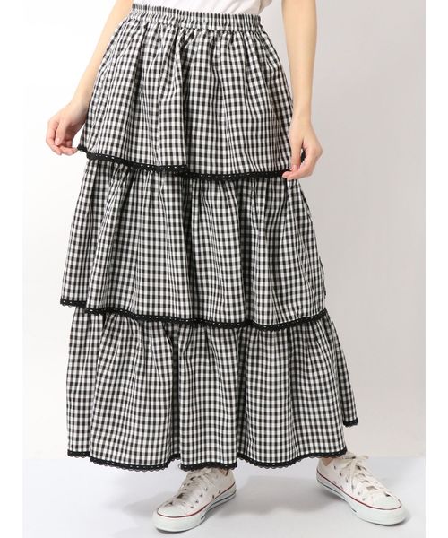 merry jenny（メリージェニー）の「はるいろチェックティアードロングスカート（スカート・レディース・ブラック/ライトブルー/ベージュ・FREE）」の14枚目の写真