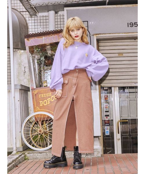 jouetie（ジュエティ）の「カラーステッチフロントスリットスカパン（その他パンツ・レディース・ブラック/ブラウン/ラベンダー・MEDIUM）」の5枚目の写真