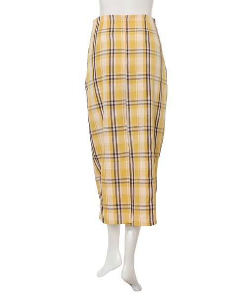 ESCADA チェック柄タイトスカート ゴールドボタン付き WEB限定】配色ステッチボタンタイトスカート