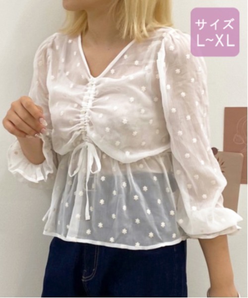 apres jour(アプレジュール)の「【大きいサイズ】花柄刺繍ブラウス【ZOZOTOWN限定アイテム】(シャツ/ブラウス・レディース・モカ/アイボリー/オフホワイト・X-LARGE)」の5枚目の写真
