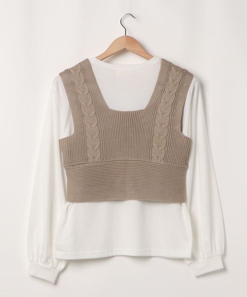 rps(アールピーエス)の「インナーSETケーブルニットベスト(ベスト・レディース・ベージュ/パープル/モカ・M)」の5枚目の写真