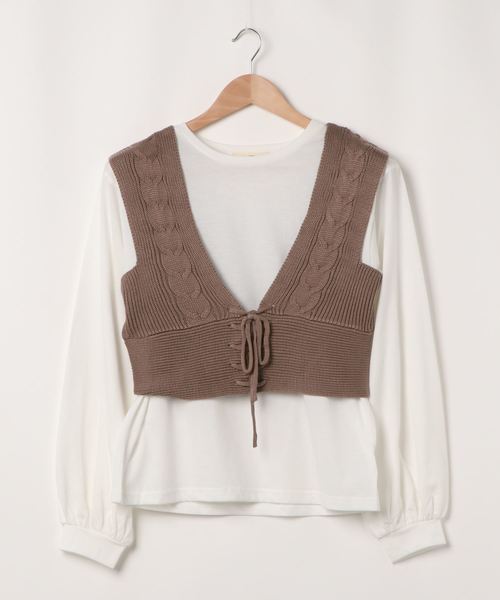 rps(アールピーエス)の「インナーSETケーブルニットベスト(ベスト・レディース・ベージュ/パープル/モカ・M)」の14枚目の写真