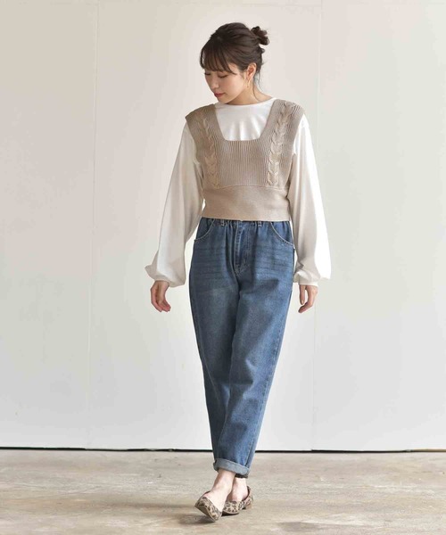 rps(アールピーエス)の「インナーSETケーブルニットベスト(ベスト・レディース・ベージュ/パープル/モカ・M)」の11枚目の写真