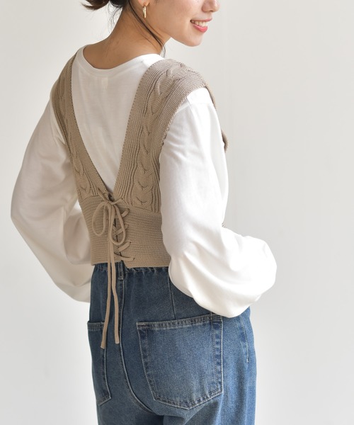 rps(アールピーエス)の「インナーSETケーブルニットベスト(ベスト・レディース・ベージュ/パープル/モカ・M)」の15枚目の写真