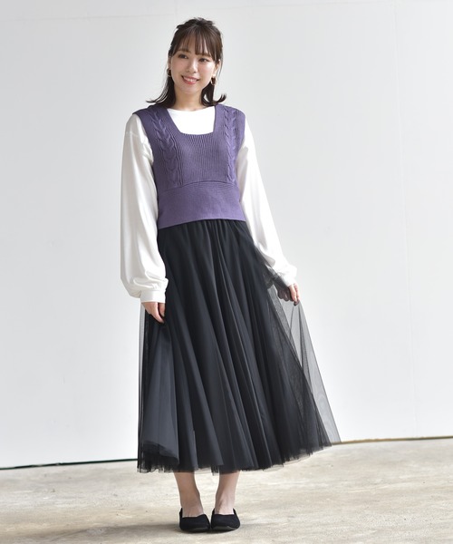 rps(アールピーエス)の「インナーSETケーブルニットベスト(ベスト・レディース・ベージュ/パープル/モカ・M)」の4枚目の写真