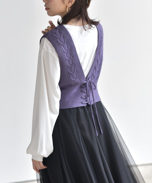 rps(アールピーエス)の「インナーSETケーブルニットベスト(ベスト・レディース・ベージュ/パープル/モカ・M)」の9枚目の写真