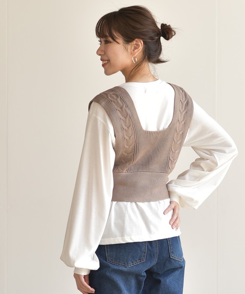 rps(アールピーエス)の「インナーSETケーブルニットベスト(ベスト・レディース・ベージュ/パープル/モカ・M)」の13枚目の写真