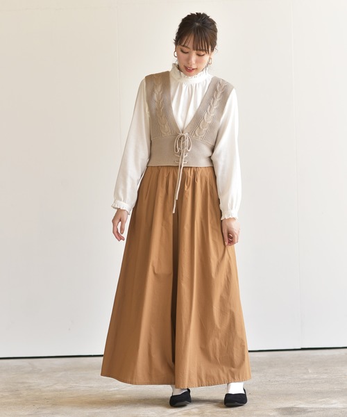 rps(アールピーエス)の「インナーSETケーブルニットベスト(ベスト・レディース・ベージュ/パープル/モカ・M)」の6枚目の写真