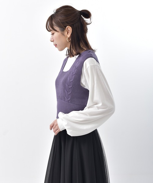 rps(アールピーエス)の「インナーSETケーブルニットベスト(ベスト・レディース・ベージュ/パープル/モカ・M)」の12枚目の写真