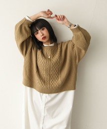 ざっくり編みケーブルバックリボンセーター