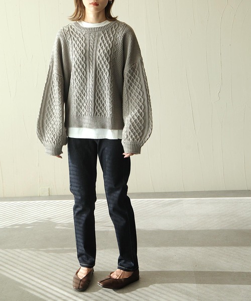 Chillfar（チルファー）の「ざっくり編みケーブルバックリボンセーター（ニット/セーター・レディース・ブラック/グレー/アイボリー/ベージュ/ブラウン/レンガ・LARGE/MEDIUM）」の10枚目の写真