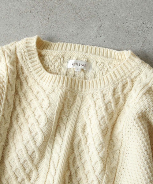 Chillfar（チルファー）の「ざっくり編みケーブルバックリボンセーター（ニット/セーター・レディース・ブラック/グレー/アイボリー/ベージュ/ブラウン/レンガ・LARGE/MEDIUM）」の14枚目の写真