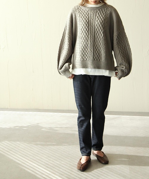 Chillfar（チルファー）の「ざっくり編みケーブルバックリボンセーター（ニット/セーター・レディース・ブラック/グレー/アイボリー/ベージュ/ブラウン/レンガ・LARGE/MEDIUM）」の17枚目の写真