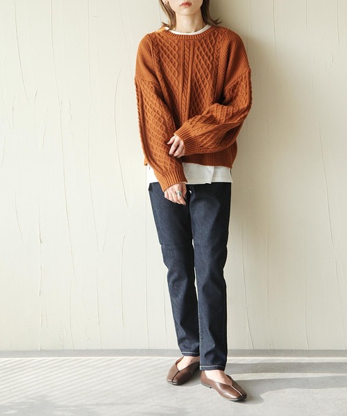 Chillfar（チルファー）の「ざっくり編みケーブルバックリボンセーター（ニット/セーター・レディース・ブラック/グレー/アイボリー/ベージュ/ブラウン/レンガ・LARGE/MEDIUM）」の22枚目の写真