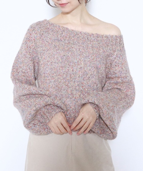 archives（アルシーヴ）の「レースアップニットプルオーバー（ニット/セーター・レディース・ネイビー/グレー/オフホワイト/ブルー・MEDIUM）」の2枚目の写真