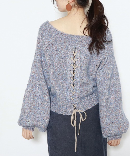 archives（アルシーヴ）の「レースアップニットプルオーバー（ニット/セーター・レディース・ネイビー/グレー/オフホワイト/ブルー・MEDIUM）」の14枚目の写真