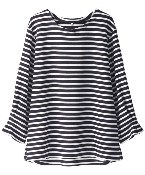 BELLUNA PLUS(ベルーナ)の「ポンチ素材袖タックプルオーバー(Tシャツ/カットソー・レディース・ネイビー/ホワイト×ブルー/ブラック系その他/ブルー系その他/ネイビー×ホワイト・MEDIUM/LARGE/X-LARGE)」の5枚目の写真