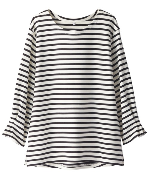BELLUNA PLUS(ベルーナ)の「ポンチ素材袖タックプルオーバー(Tシャツ/カットソー・レディース・ネイビー/ホワイト×ブルー/ブラック系その他/ブルー系その他/ネイビー×ホワイト・MEDIUM/LARGE/X-LARGE)」の6枚目の写真
