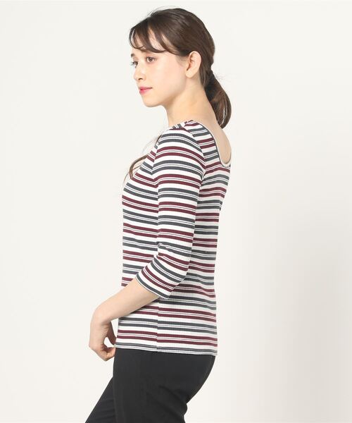 Sustainable Atmos Pink バックデザインテレコリブボーダートップス