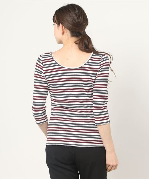 Sustainable Atmos Pink バックデザインテレコリブボーダートップス