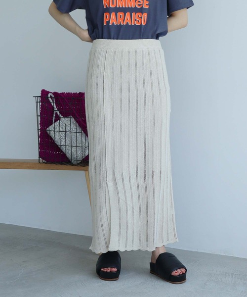 note et silence (ノートエシロンス)の「Raw silk 透かし編みスカート(スカート・レディース・ブラック/キナリ・FREE)」の2枚目の写真