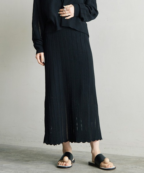 note et silence (ノートエシロンス)の「Raw silk 透かし編みスカート(スカート・レディース・ブラック/キナリ・FREE)」の1枚目の写真