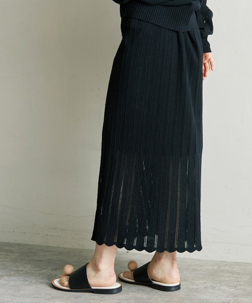 note et silence (ノートエシロンス)の「Raw silk 透かし編みスカート(スカート・レディース・ブラック/キナリ・FREE)」の5枚目の写真