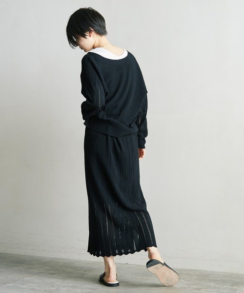 note et silence (ノートエシロンス)の「Raw silk 透かし編みスカート(スカート・レディース・ブラック/キナリ・FREE)」の12枚目の写真