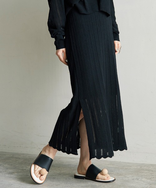 note et silence (ノートエシロンス)の「Raw silk 透かし編みスカート(スカート・レディース・ブラック/キナリ・FREE)」の8枚目の写真