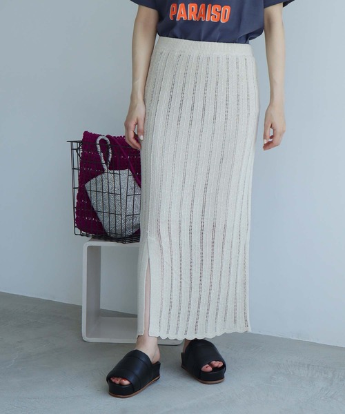 note et silence (ノートエシロンス)の「Raw silk 透かし編みスカート(スカート・レディース・ブラック/キナリ・FREE)」の17枚目の写真