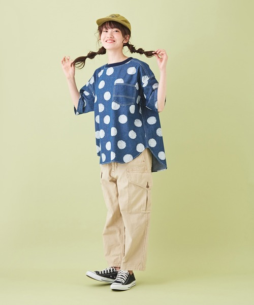 CUBE SUGAR（キューブシュガー）の「ムラ糸 バックサテン ９分丈 イージー カーゴパンツ（カーゴパンツ・レディース・カーキ/ベージュ/サックスブルー/ネイビー・S/M）」の6枚目の写真