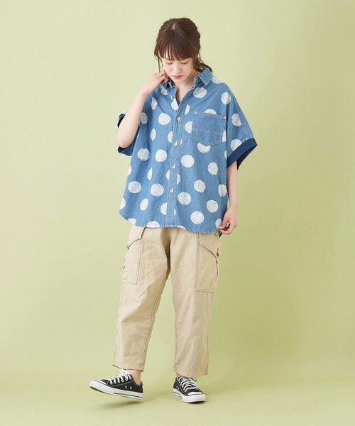 CUBE SUGAR（キューブシュガー）の「ムラ糸 バックサテン ９分丈 イージー カーゴパンツ（カーゴパンツ・レディース・カーキ/ベージュ/サックスブルー/ネイビー・S/M）」の7枚目の写真