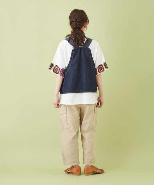 CUBE SUGAR（キューブシュガー）の「ムラ糸 バックサテン ９分丈 イージー カーゴパンツ（カーゴパンツ・レディース・カーキ/ベージュ/サックスブルー/ネイビー・S/M）」の10枚目の写真