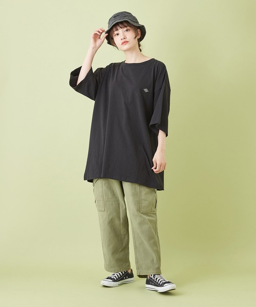 CUBE SUGAR（キューブシュガー）の「ムラ糸 バックサテン ９分丈 イージー カーゴパンツ（カーゴパンツ・レディース・カーキ/ベージュ/サックスブルー/ネイビー・S/M）」の11枚目の写真