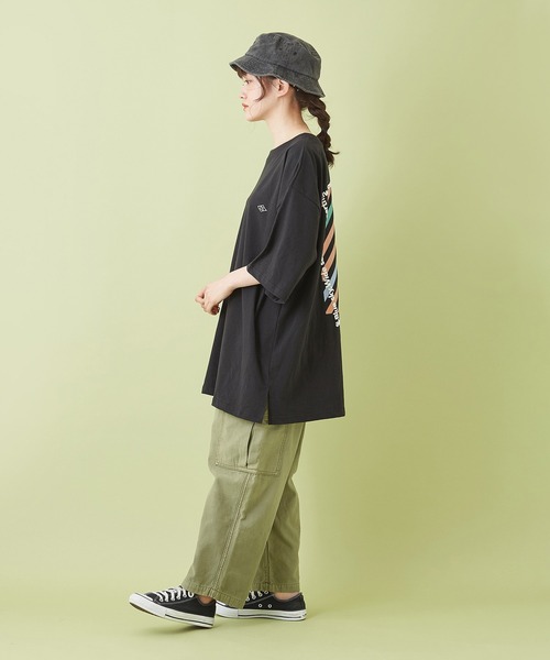 CUBE SUGAR（キューブシュガー）の「ムラ糸 バックサテン ９分丈 イージー カーゴパンツ（カーゴパンツ・レディース・カーキ/ベージュ/サックスブルー/ネイビー・S/M）」の12枚目の写真