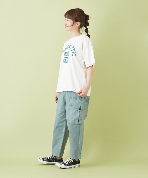 CUBE SUGAR（キューブシュガー）の「ムラ糸 バックサテン ９分丈 イージー カーゴパンツ（カーゴパンツ・レディース・カーキ/ベージュ/サックスブルー/ネイビー・S/M）」の15枚目の写真