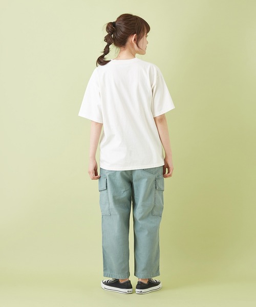 CUBE SUGAR（キューブシュガー）の「ムラ糸 バックサテン ９分丈 イージー カーゴパンツ（カーゴパンツ・レディース・カーキ/ベージュ/サックスブルー/ネイビー・S/M）」の16枚目の写真