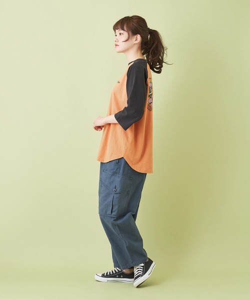 CUBE SUGAR（キューブシュガー）の「ムラ糸 バックサテン ９分丈 イージー カーゴパンツ（カーゴパンツ・レディース・カーキ/ベージュ/サックスブルー/ネイビー・S/M）」の18枚目の写真