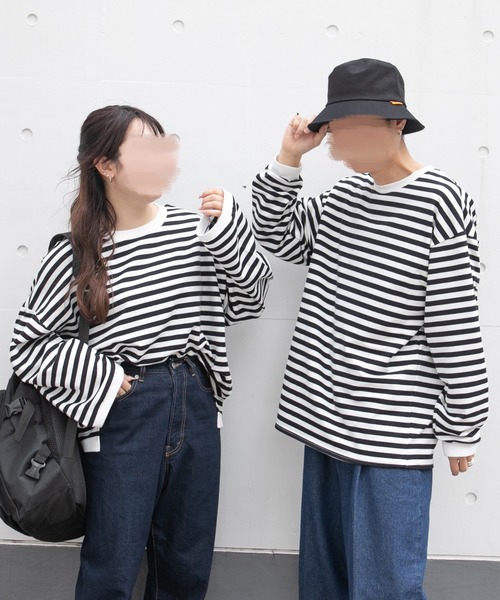 PairPair(ペアペア)の「ワイドスリーブボーダーロンT(レディース/リンクアイテム)(Tシャツ/カットソー・レディース・ブルー/ブラック/モカ・FREE)」の5枚目の写真